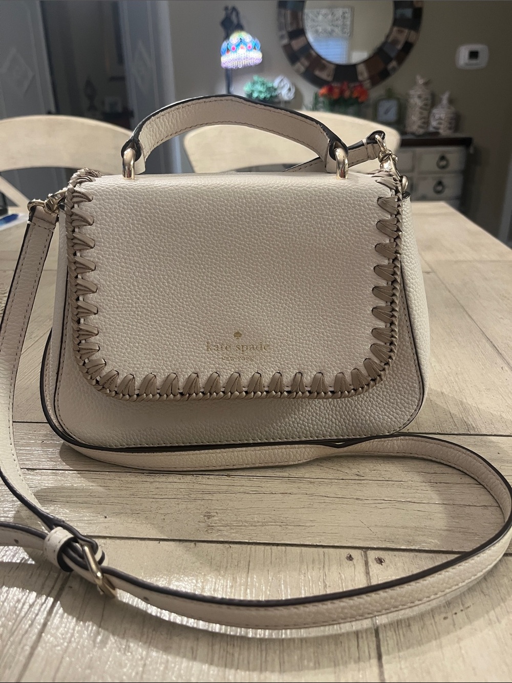 kate spade Cream Whipstitch Trim Pebbled Leather Crossbody